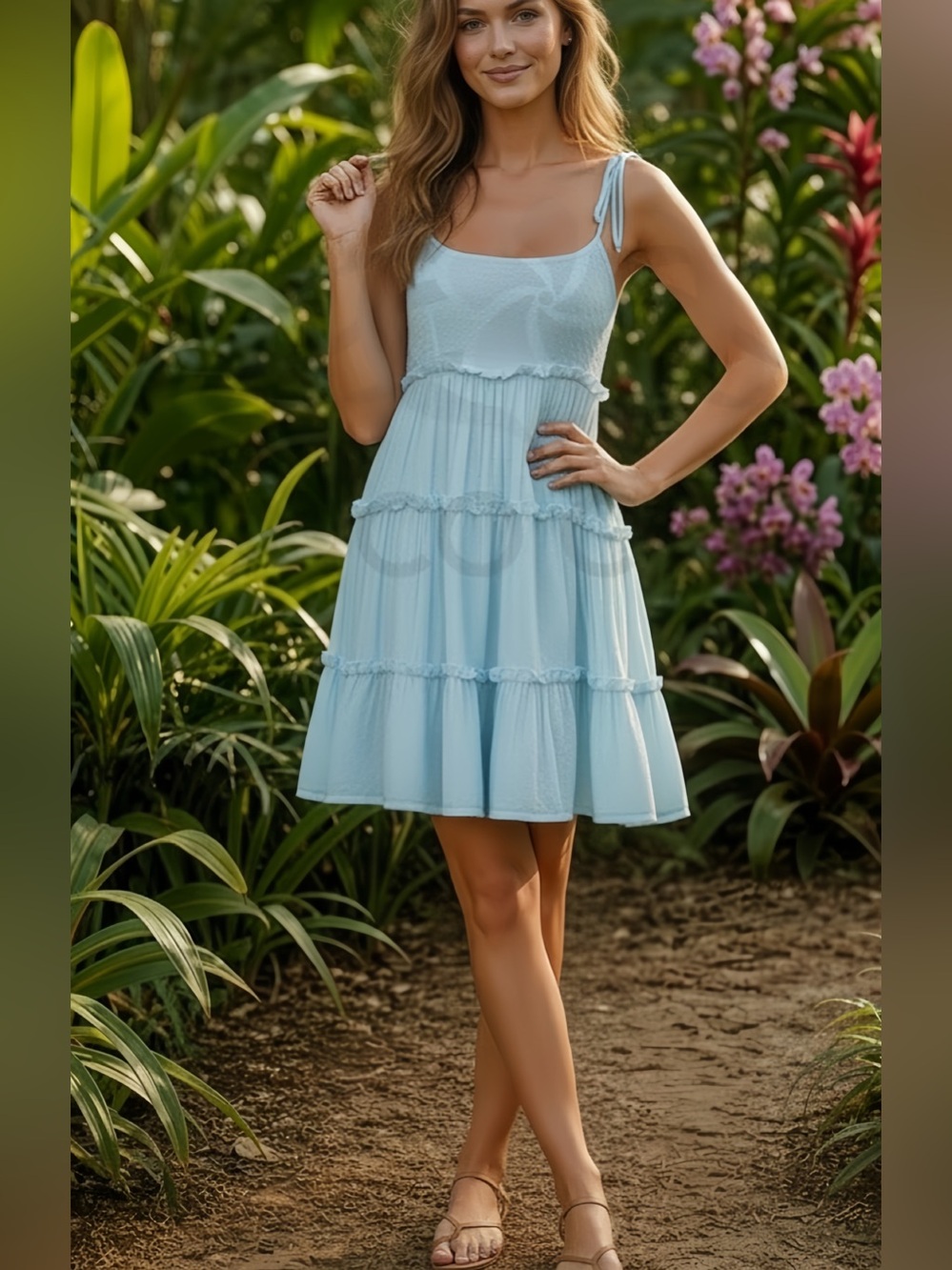 Bohemian Baby Doll Swiss Dot Frill Trim Cami Dress